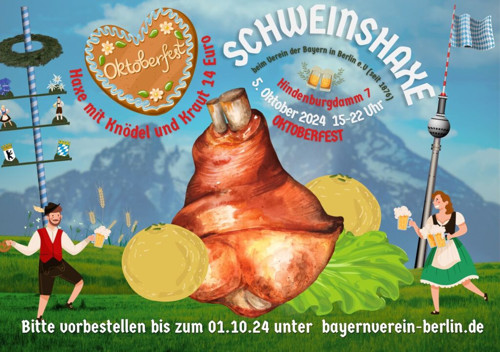 Unser Oktoberfest ist quasi ausgebucht. Wer kommt und eine Schweinshaxe mag, der sollte sie möglichst vorab bis zum 1. Oktober vorbestellen, https://bayernverein-berlin.de/event/oktoberfest-tickets-2024/ damit wir genug haben. Bezahlung erfolgt dann vor Ort, wir brauchen nur die Vorbestellung für unsere Kalkulation. Einige letzte Plätze noch an der Tageskasse verfügbar. @Top-Fans